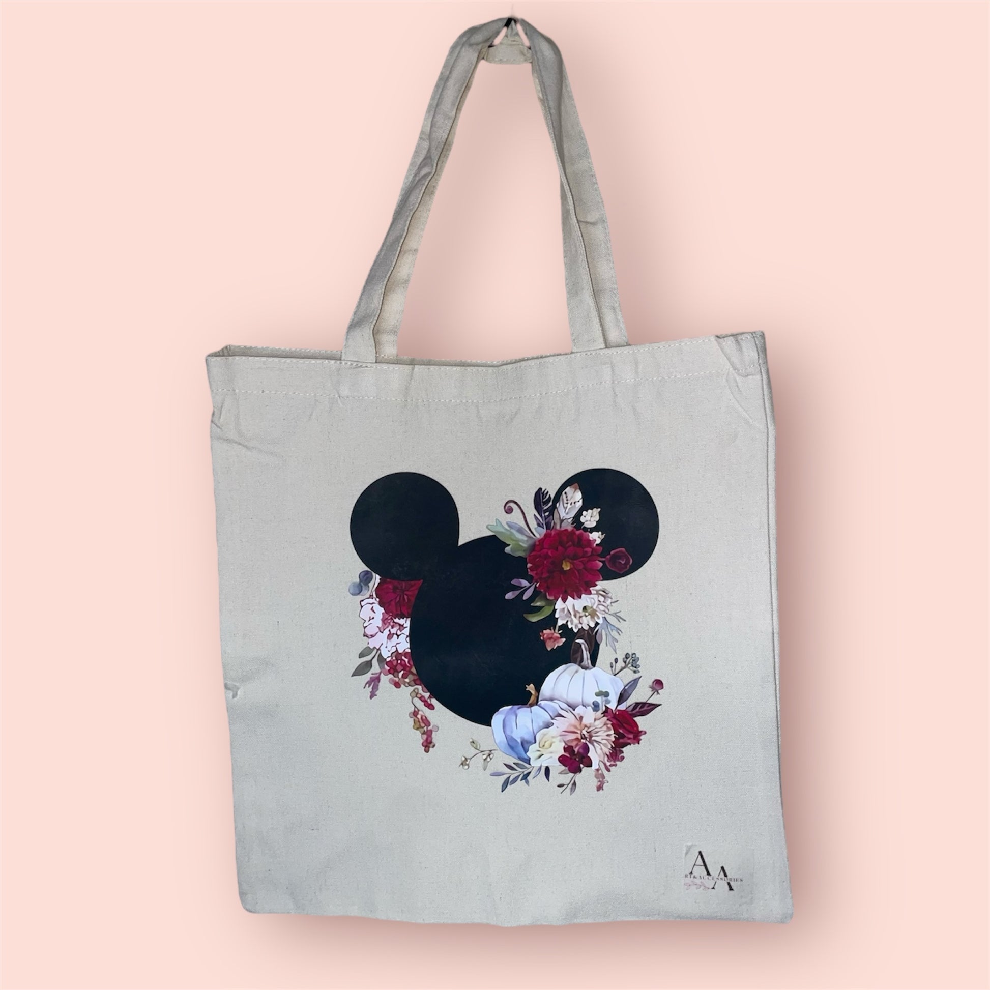 Red flower mickey tote bag