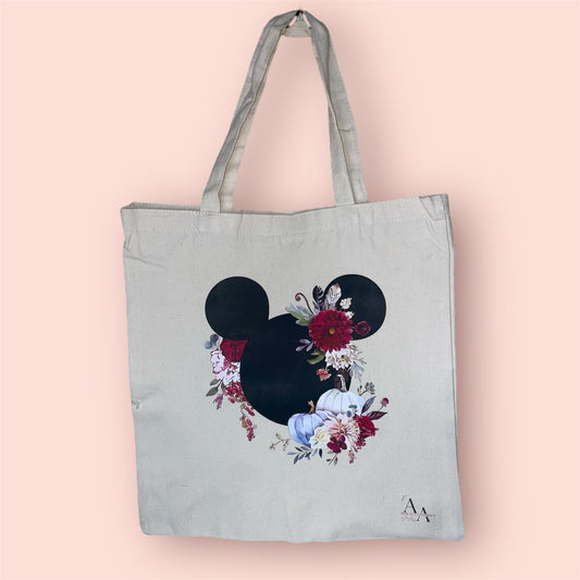 Red flower mickey tote bag
