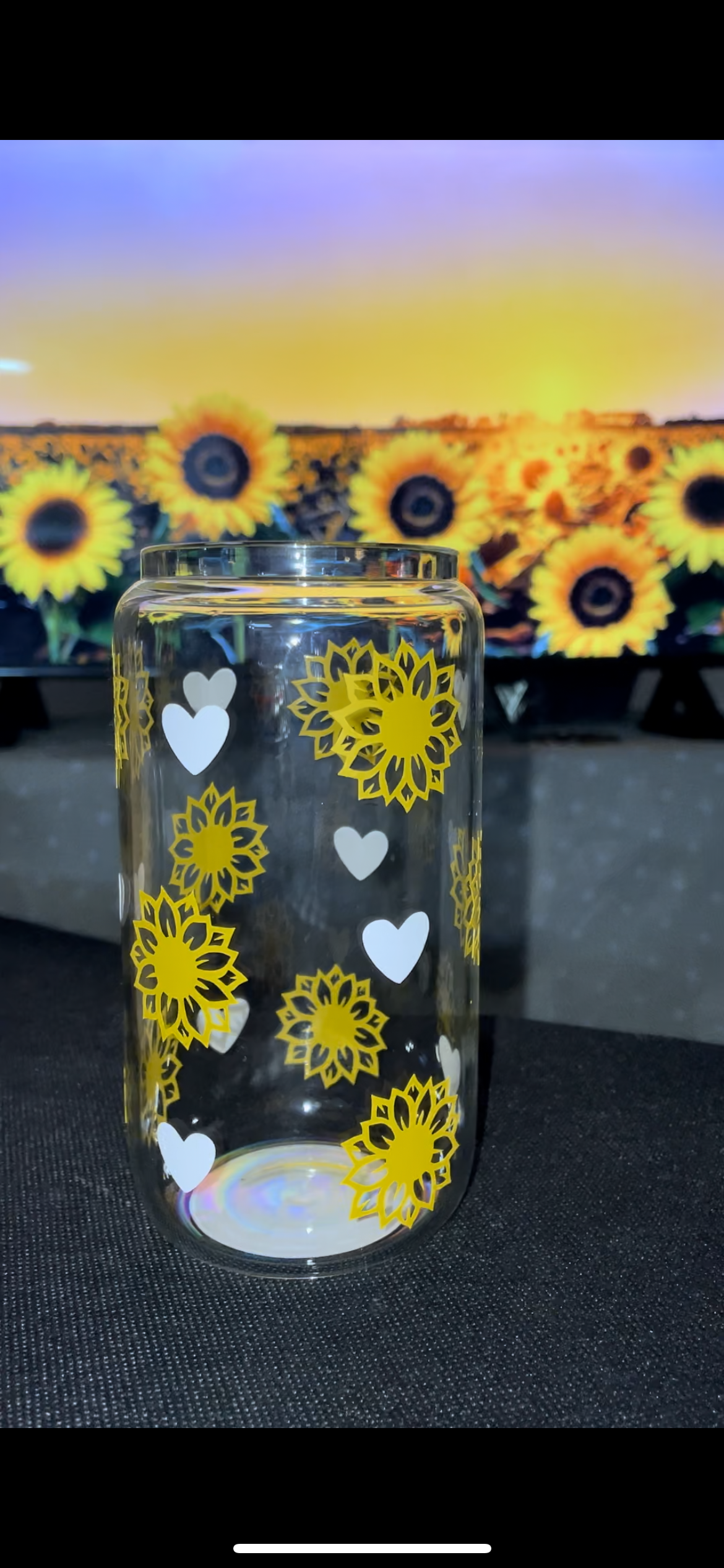 16 OZ sunflower glass can (customized handmade cup)