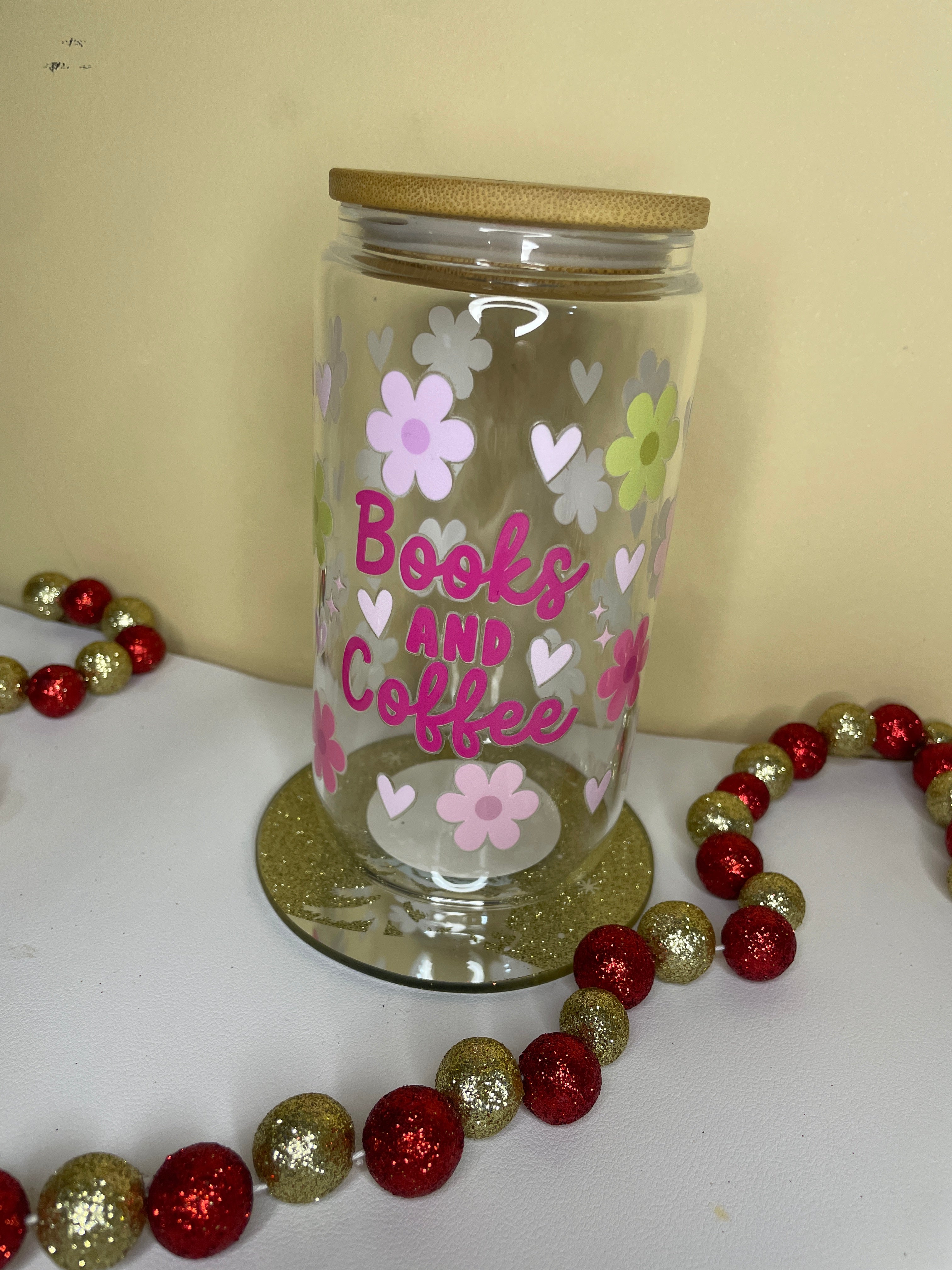 Books and coffee Customized handmade glass can