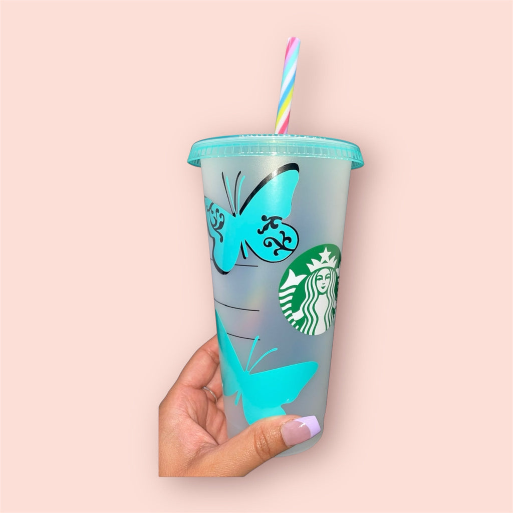 STARBUCKS CUSTOMIZED HANDMADE COLOUR CHANGING CUPS  blue