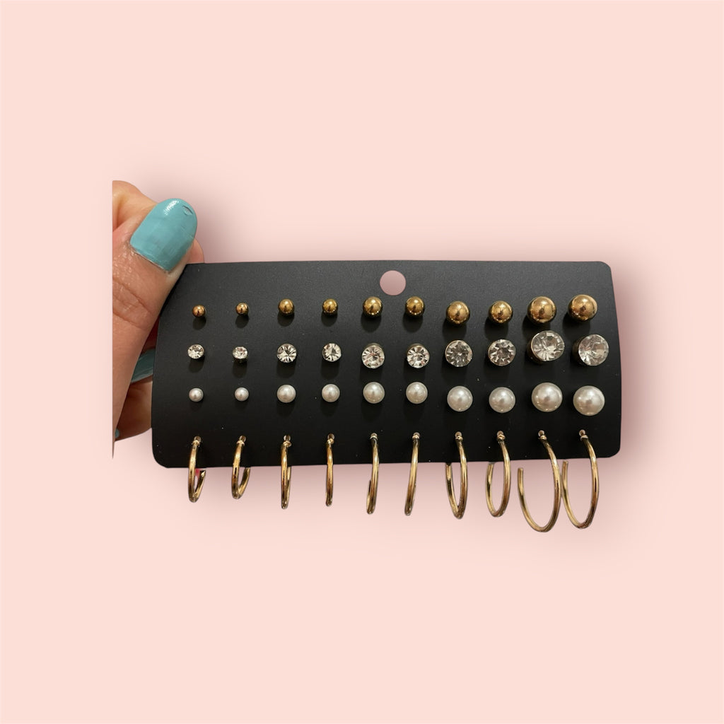 32 pair rhinestones and faux pearl earrings (personalized gifts)