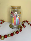 Books and bloom customized glass can