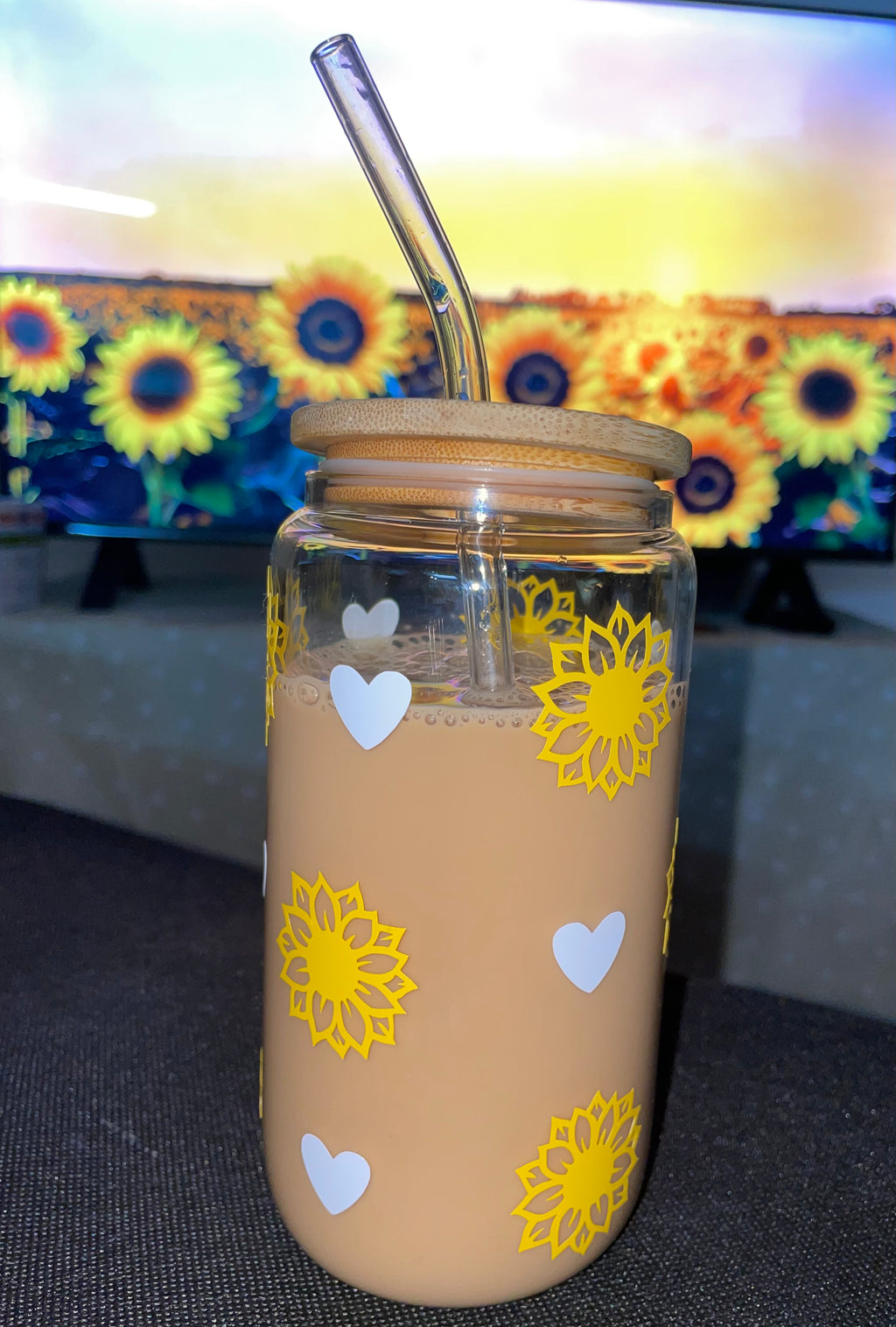 16 OZ sunflower glass can (customized handmade cup)