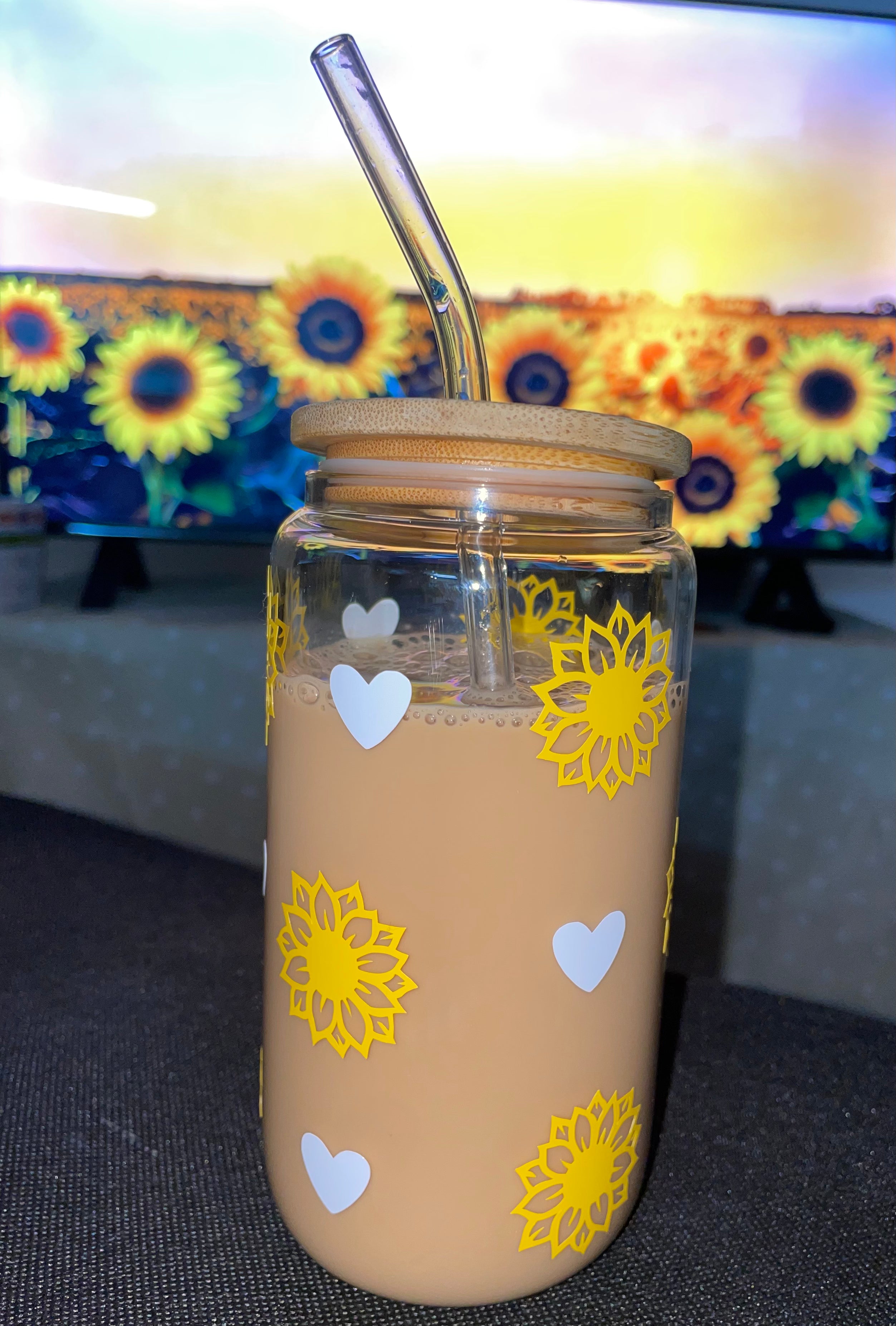 16 OZ sunflower glass can (customized handmade cup)