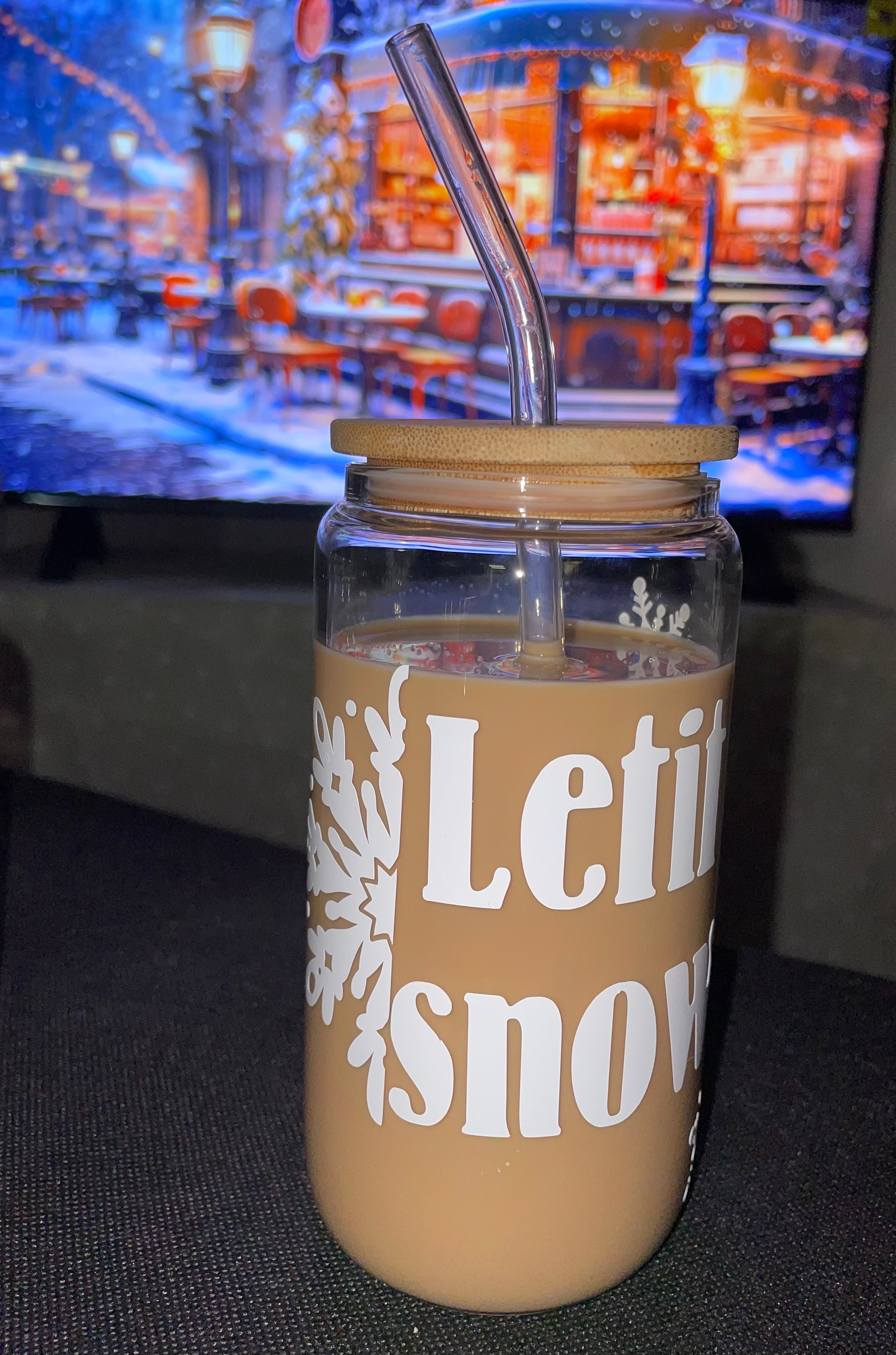 16 OZ let it snow glass can (customized handmade cup)