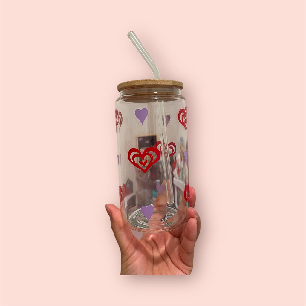 Hearts Designed Custom Glass Can