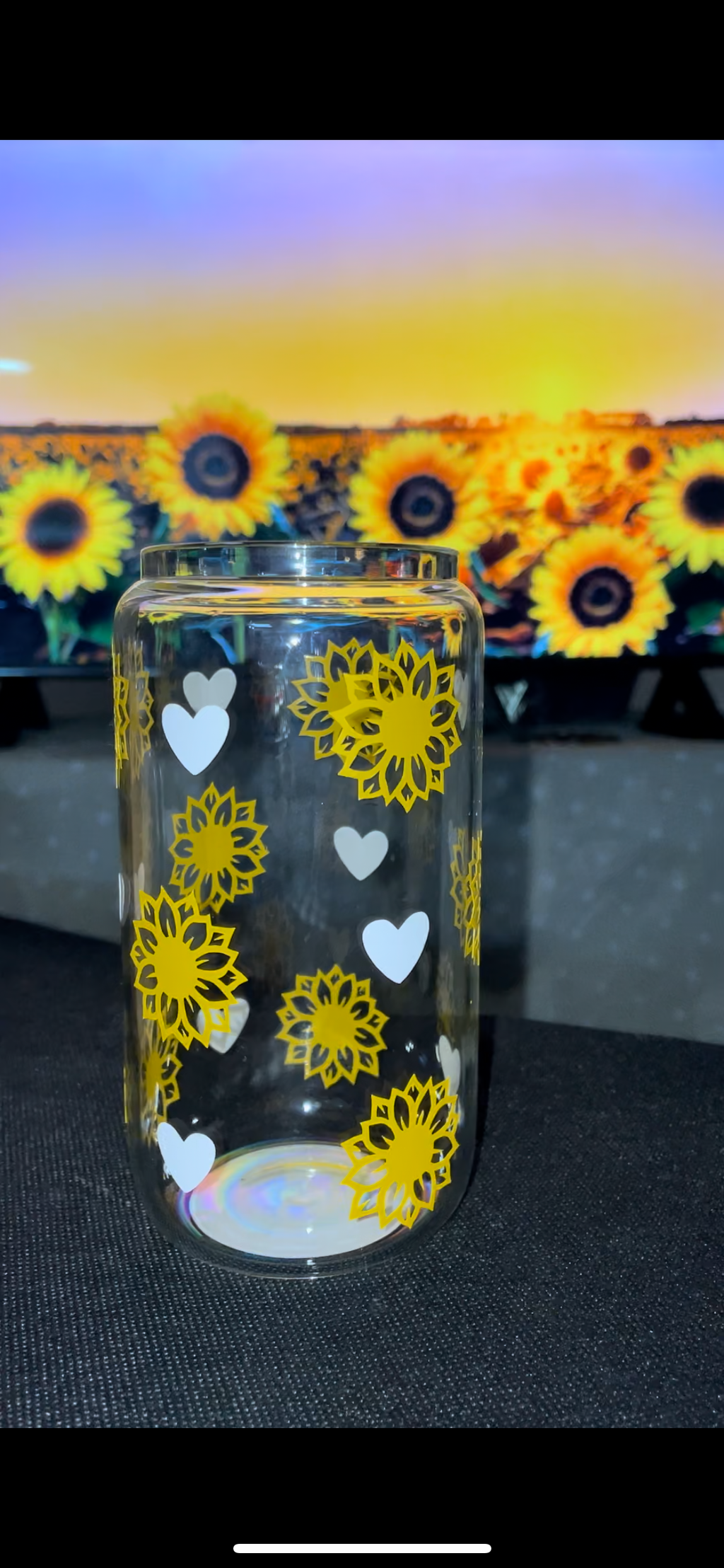 16 OZ sunflower glass can (customized handmade cup)