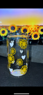 16 OZ sunflower glass can (customized handmade cup)