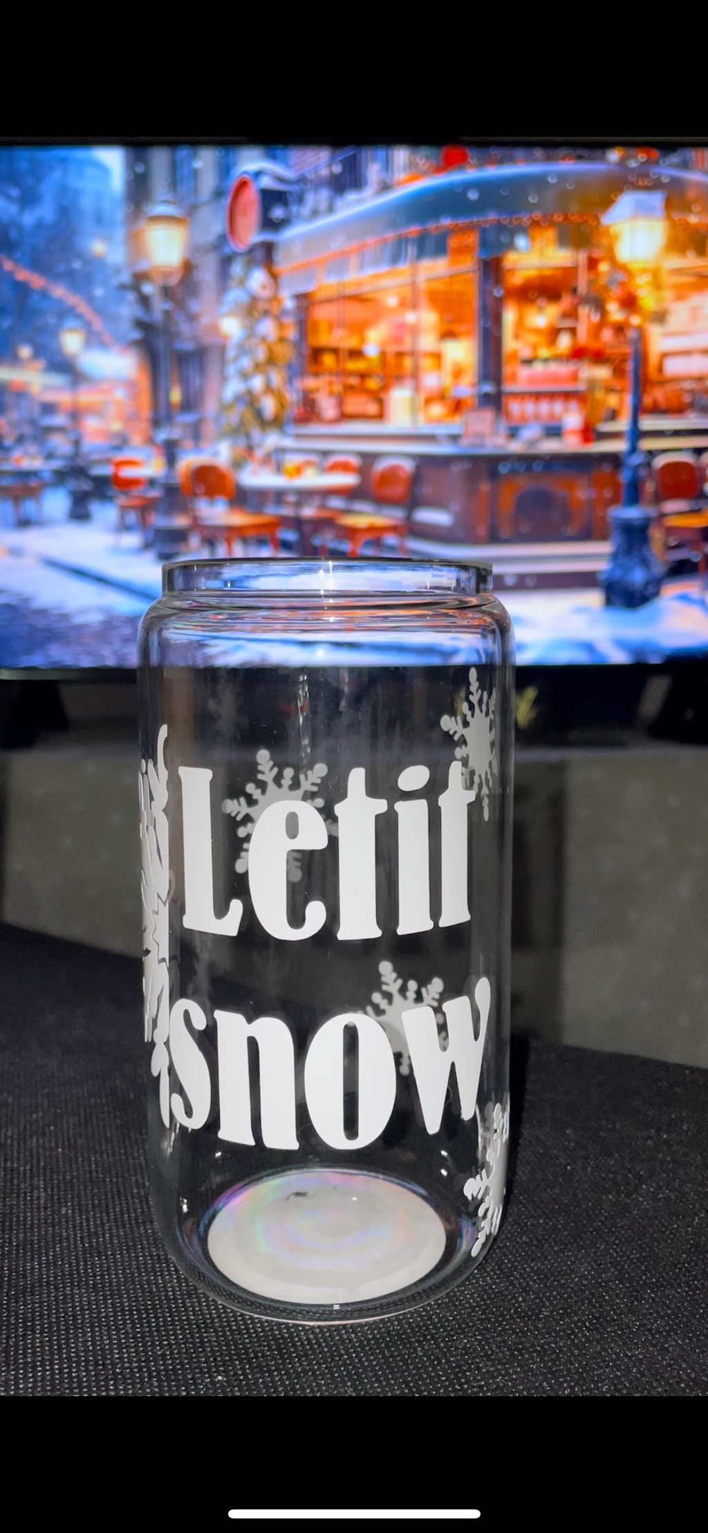 "Let It Snow" – Custom Glass Can
