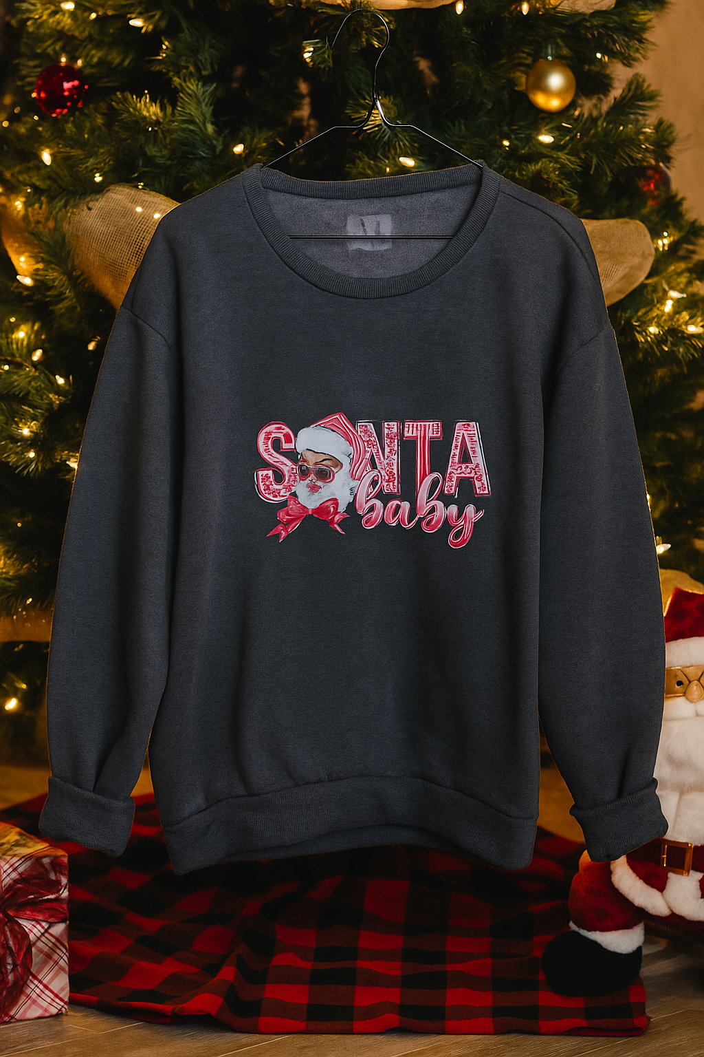 Santa Baby Christmas Crewneck – Cute Retro Santa Sweatshirt for Women – Cozy Holiday Pullover Gift